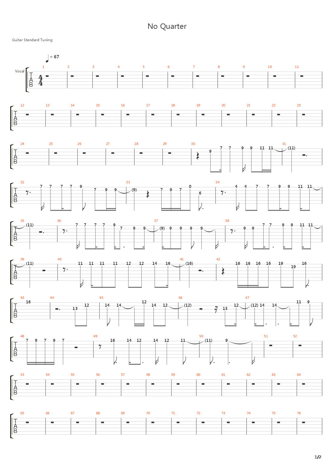 No Quarter吉他谱
