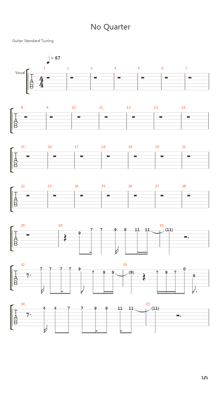 No Quarter吉他谱