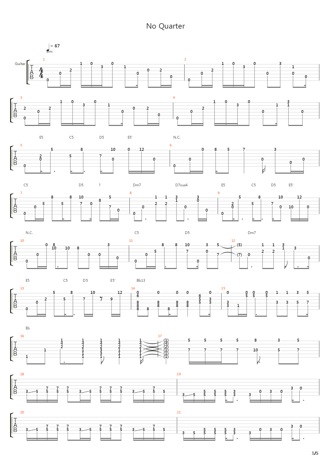No Quarter吉他谱
