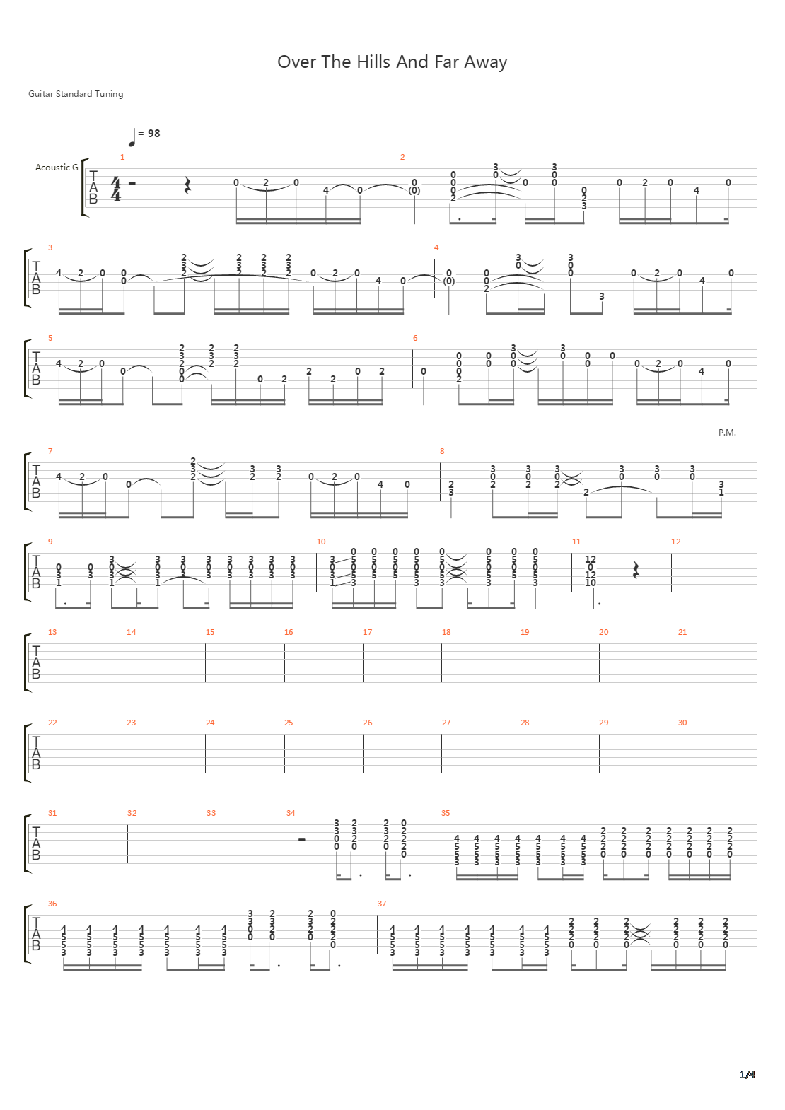 Over The Hills And Far Away吉他谱