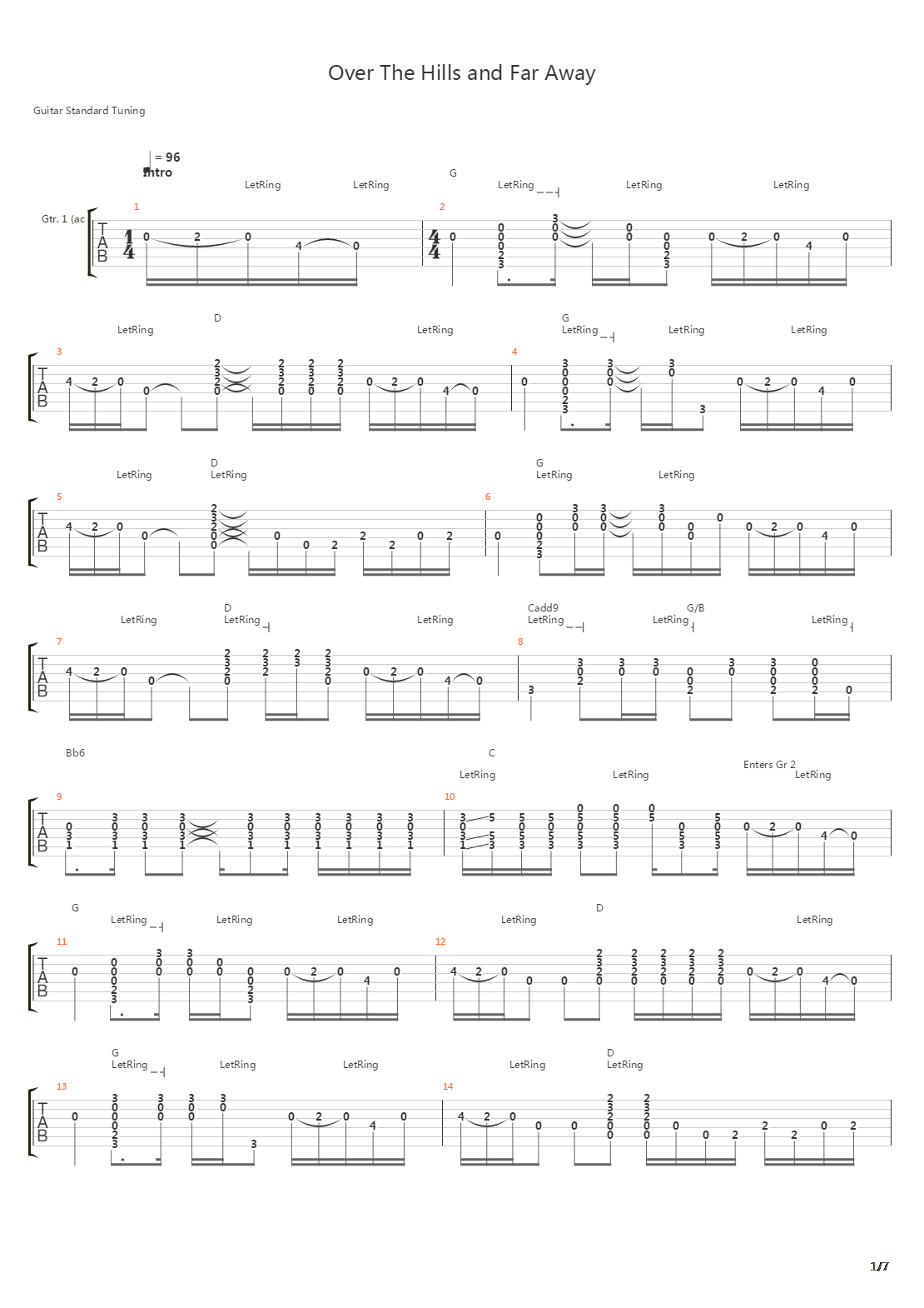 Over The Hills And Far Away吉他谱