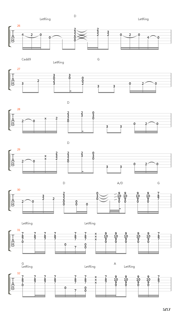 Over The Hills And Far Away吉他谱