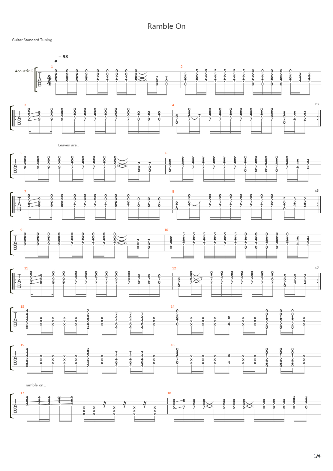 Ramble On吉他谱