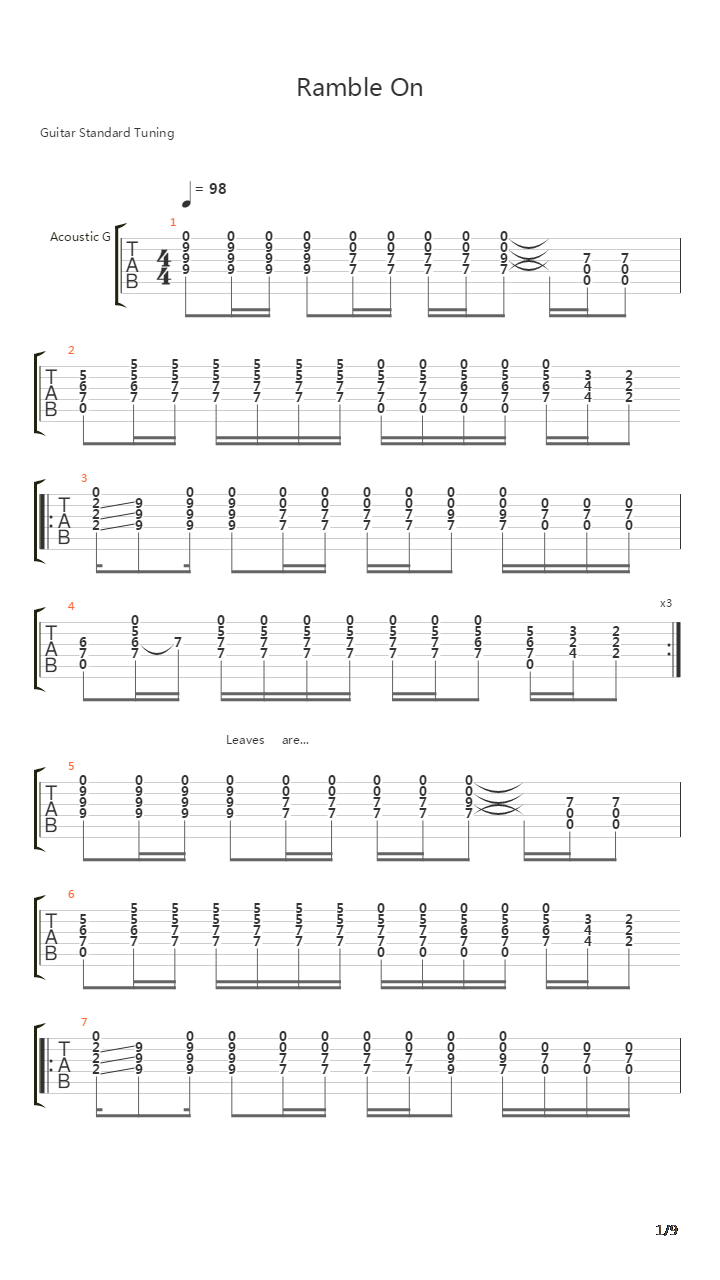 Ramble On吉他谱