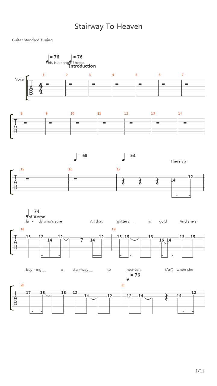 Stairway To Heaven Tsrts吉他谱