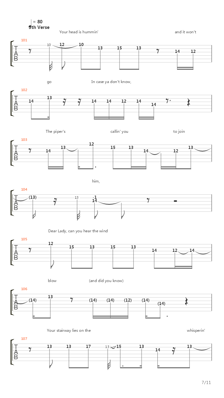 Stairway To Heaven Tsrts吉他谱