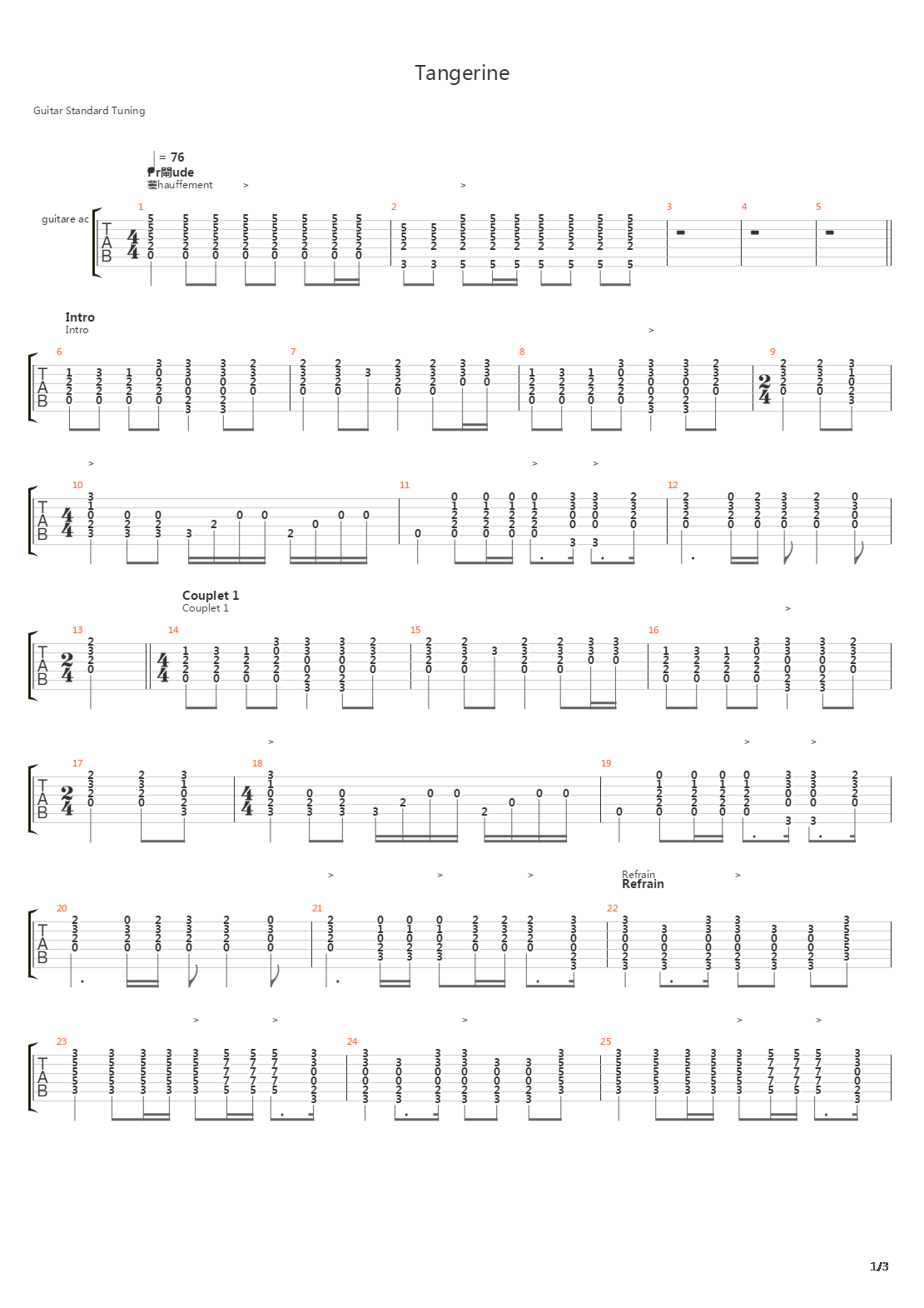 Tangerine吉他谱