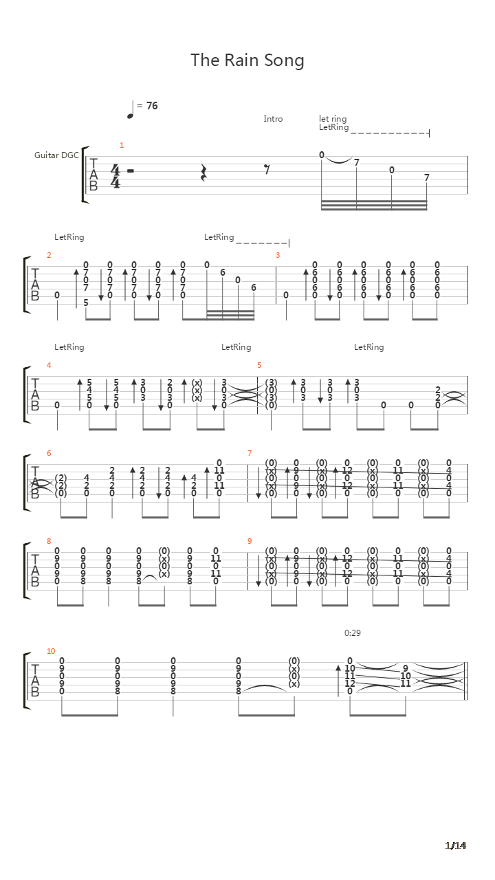 The Rain Song吉他谱