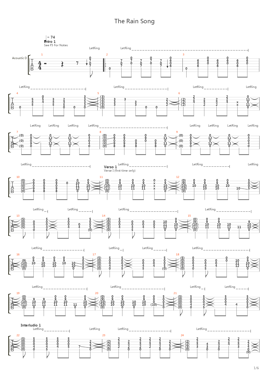 The Rain Song吉他谱