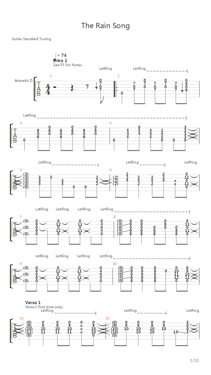 The Rain Song吉他谱