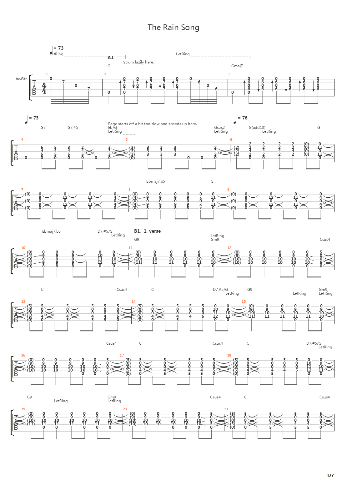 The Rain Song吉他谱