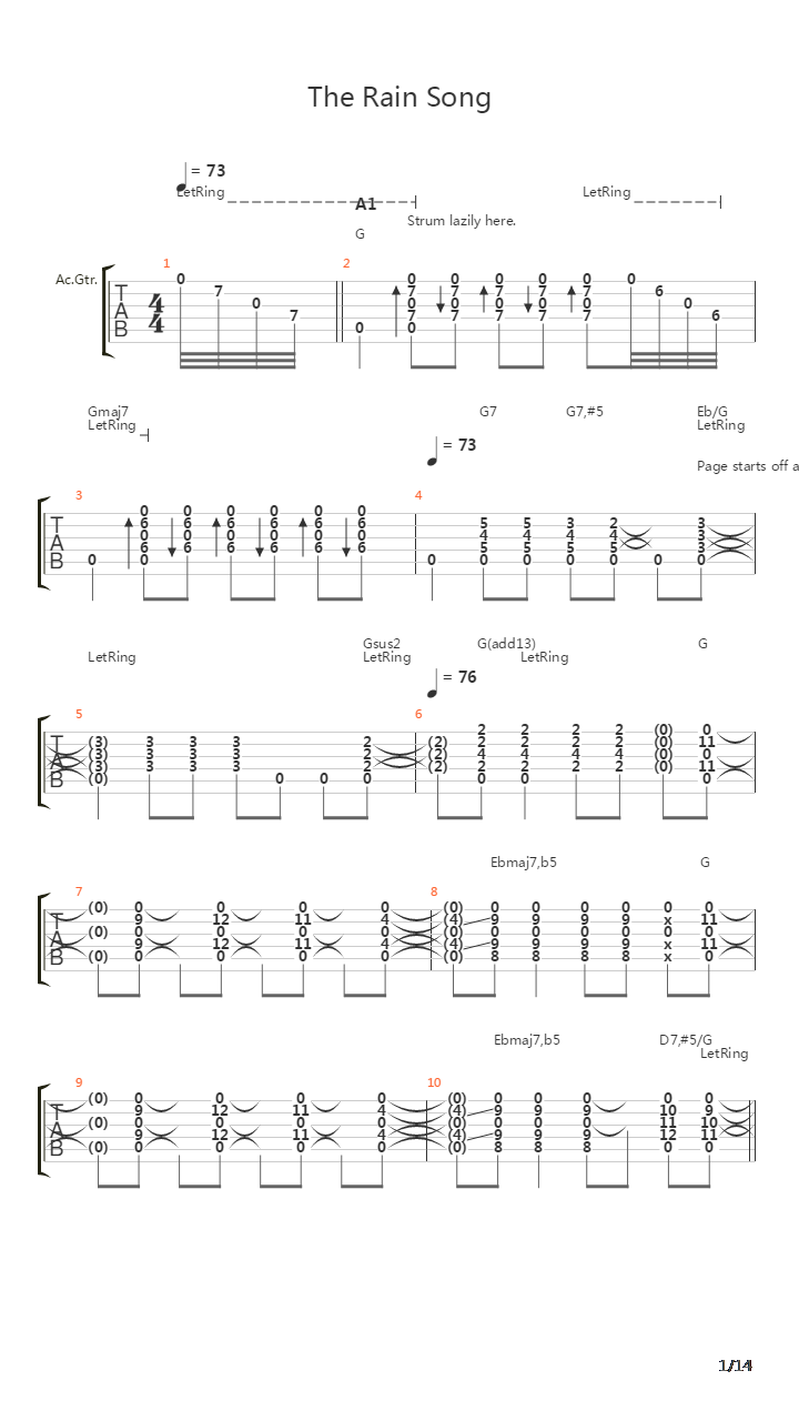 The Rain Song吉他谱