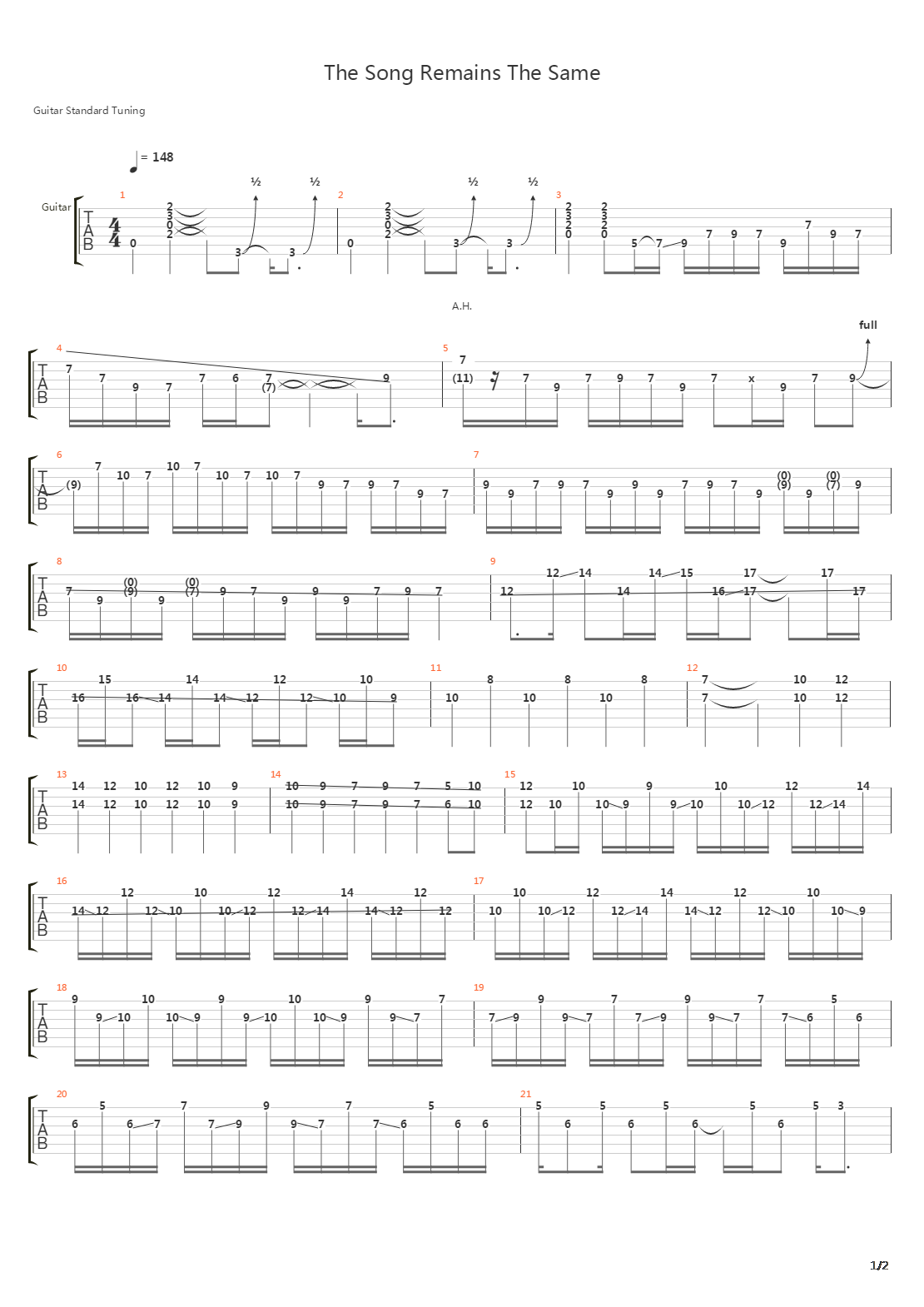 The Song Remains The Same Tsrts吉他谱