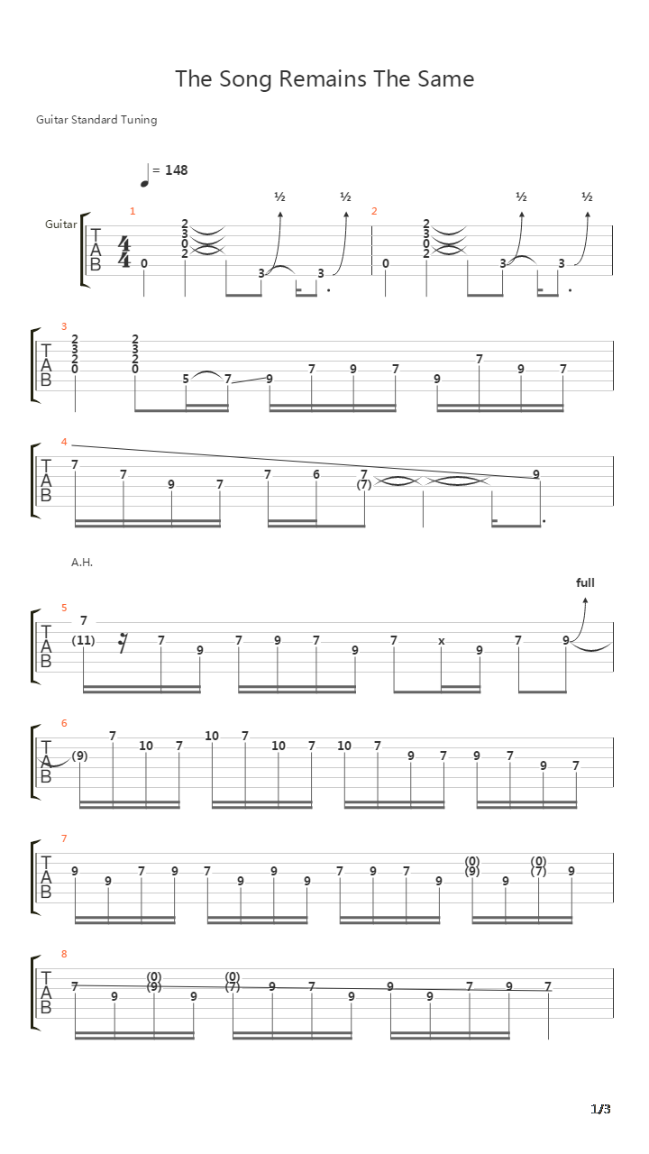 The Song Remains The Same Tsrts吉他谱