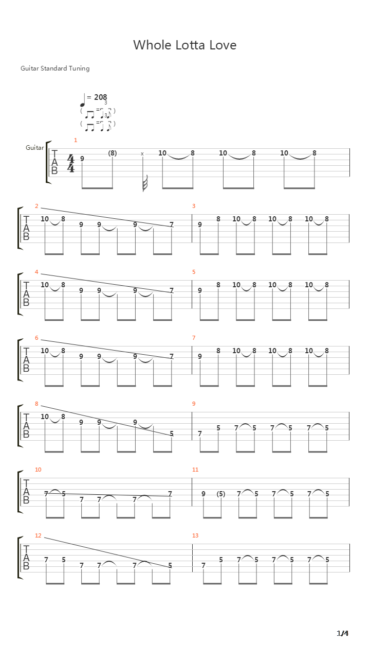 Whole Lotta Love Tsrts吉他谱