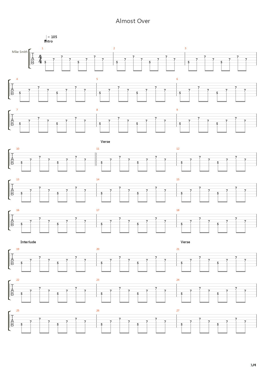 Almost Over吉他谱
