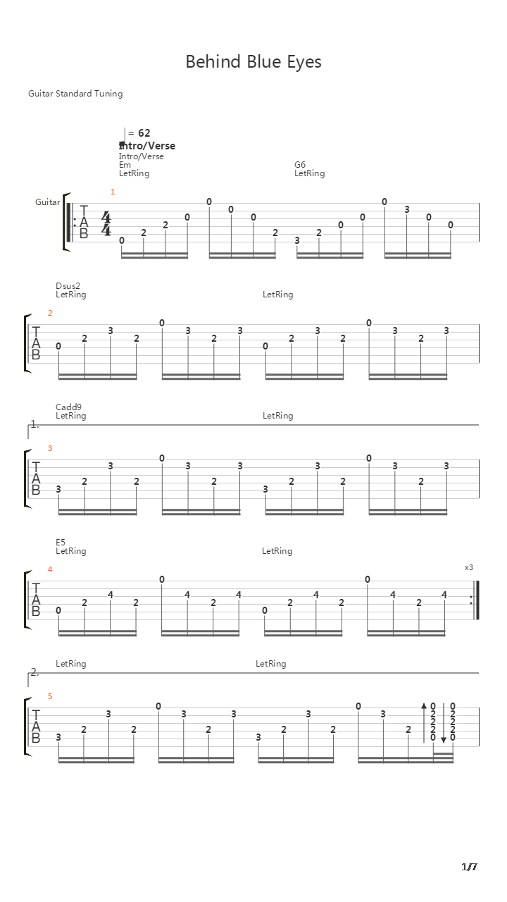 Behind Blue Eyes吉他谱