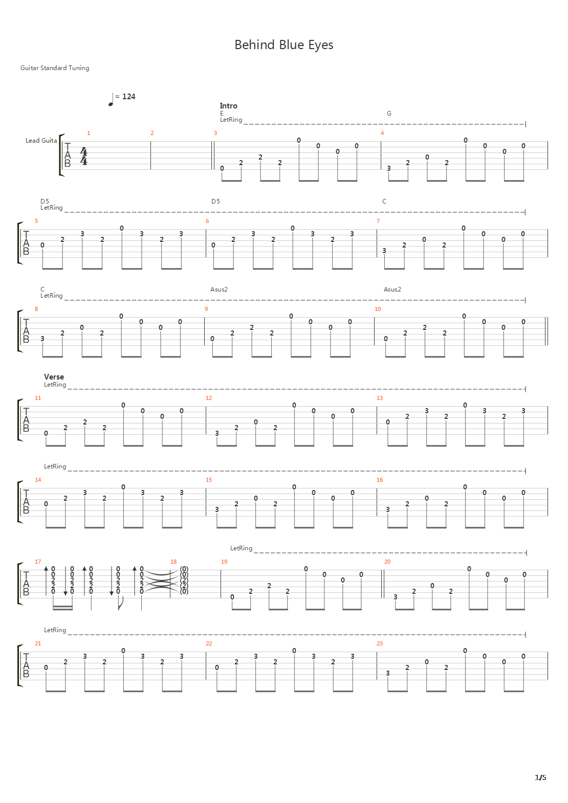 Behind Blue Eyes吉他谱