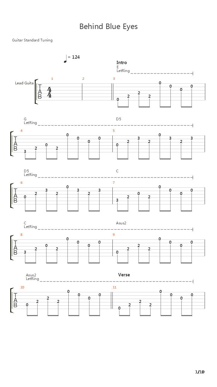 Behind Blue Eyes吉他谱