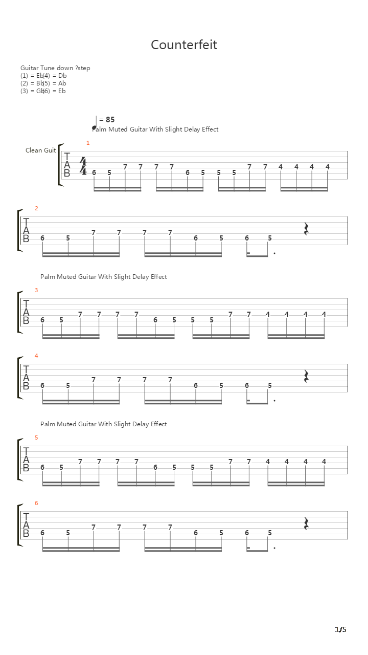 Counterfeit吉他谱