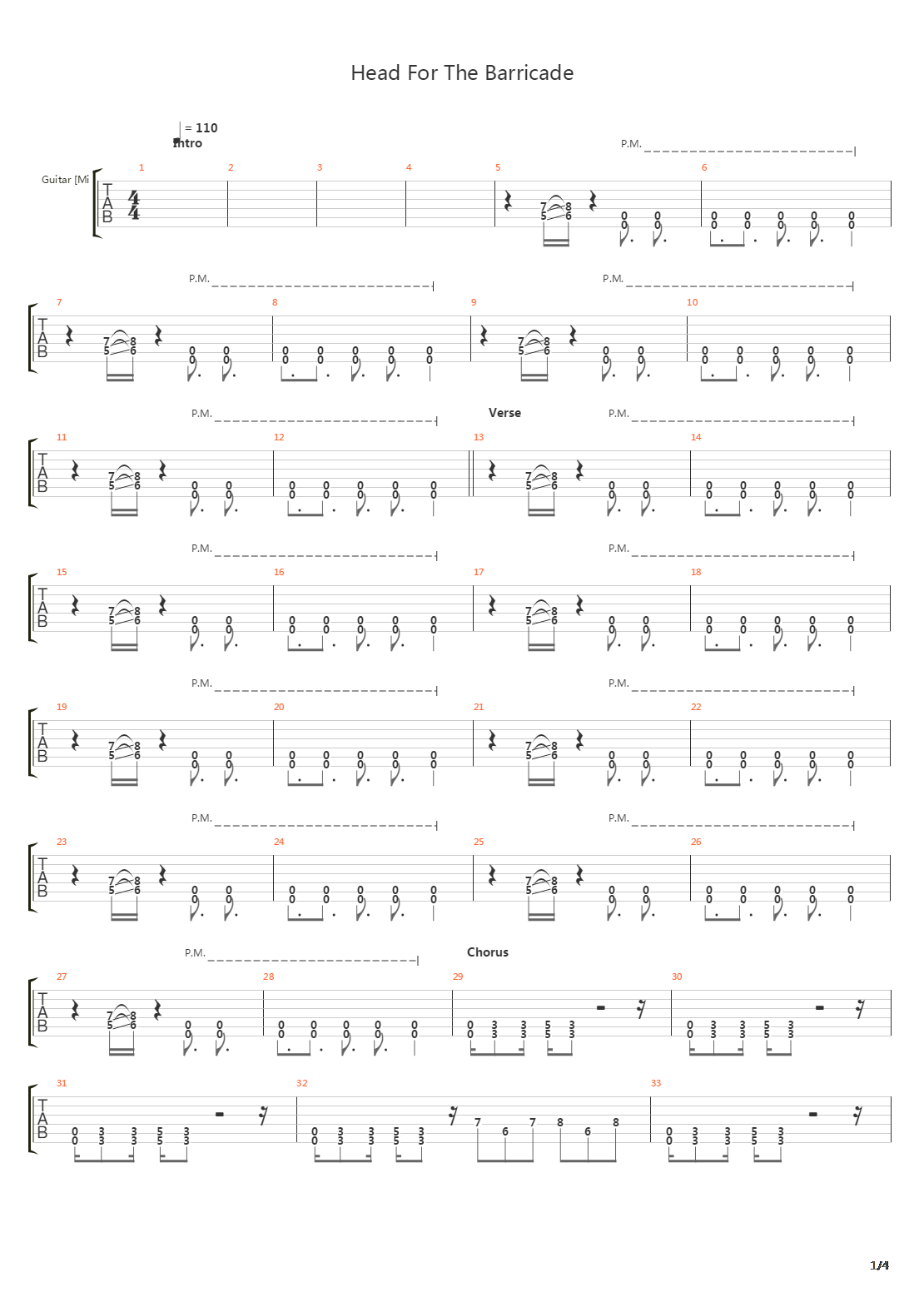 Head For The Barricade吉他谱