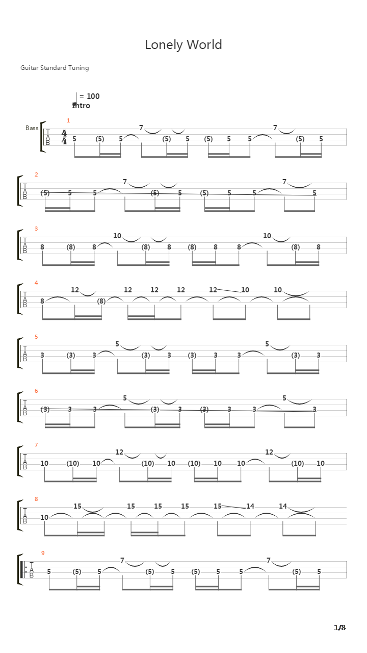 Lonely World吉他谱