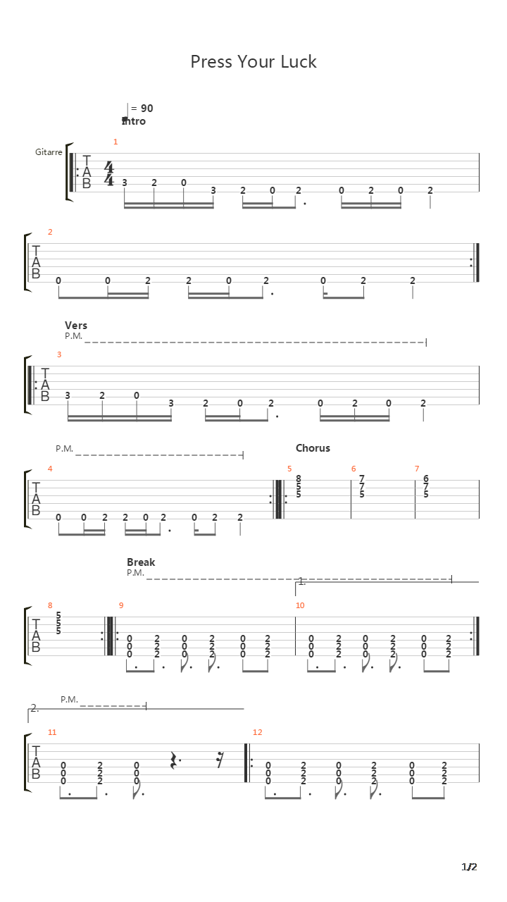 Press Your Luck吉他谱