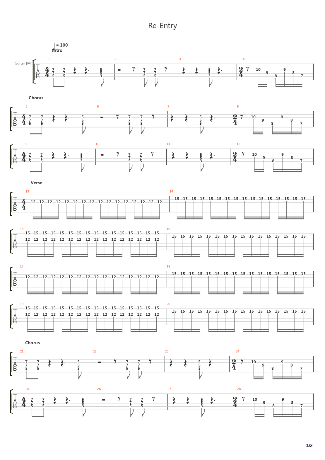 Re-entry吉他谱