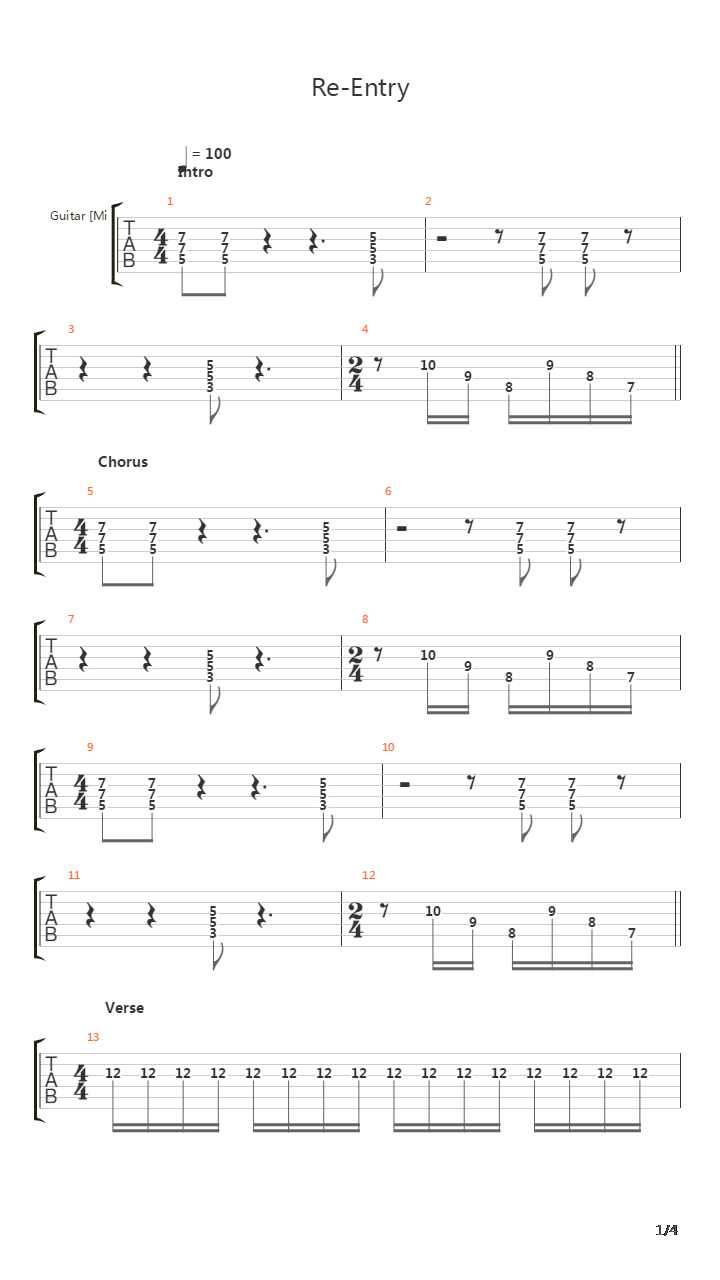 Re-entry吉他谱