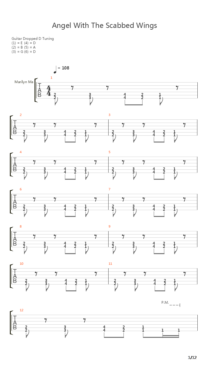 Angel With The Scabbed Wings吉他谱