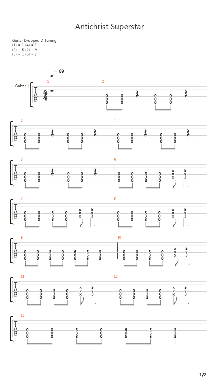 Antichrist Superstar吉他谱