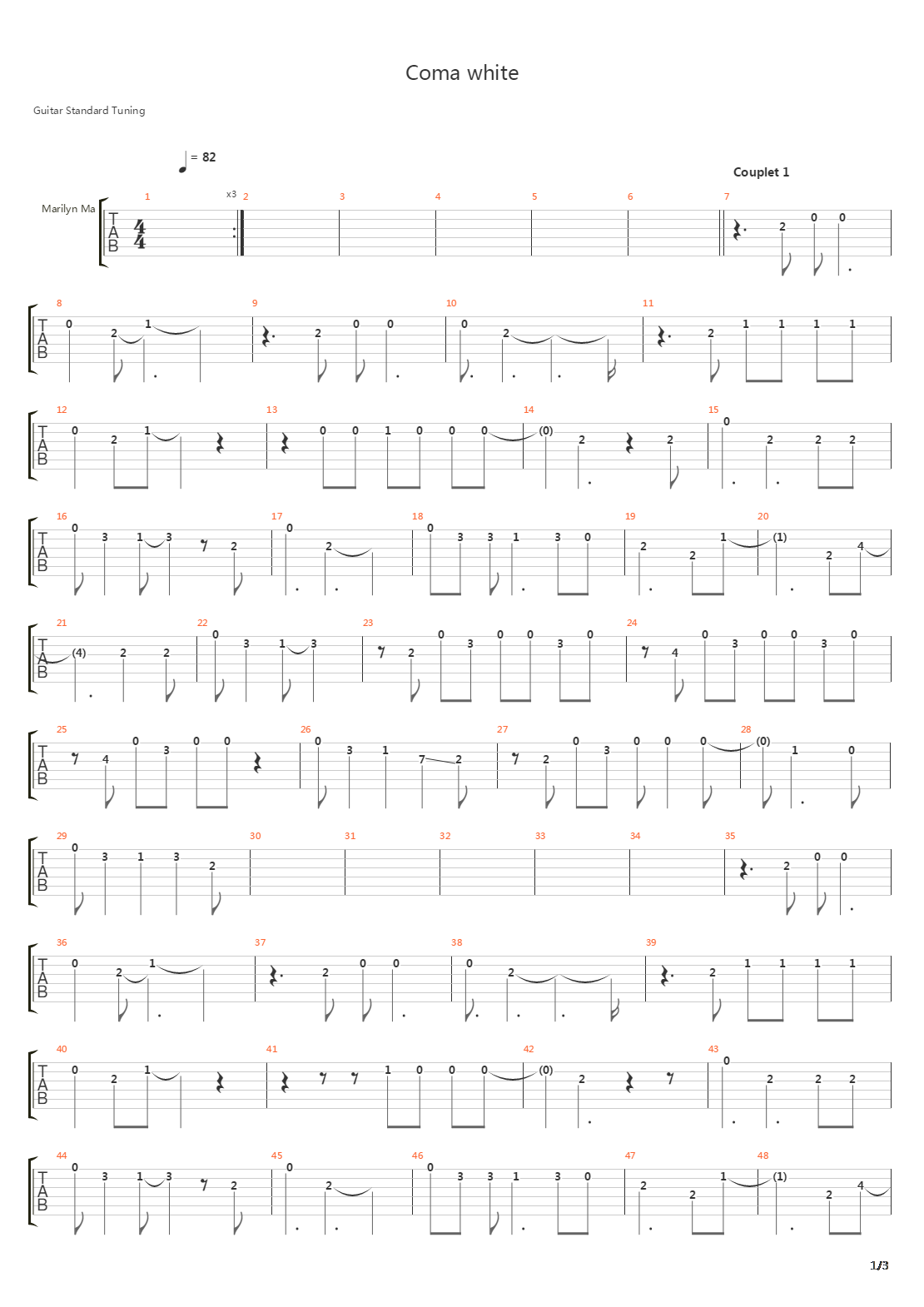 Coma White吉他谱