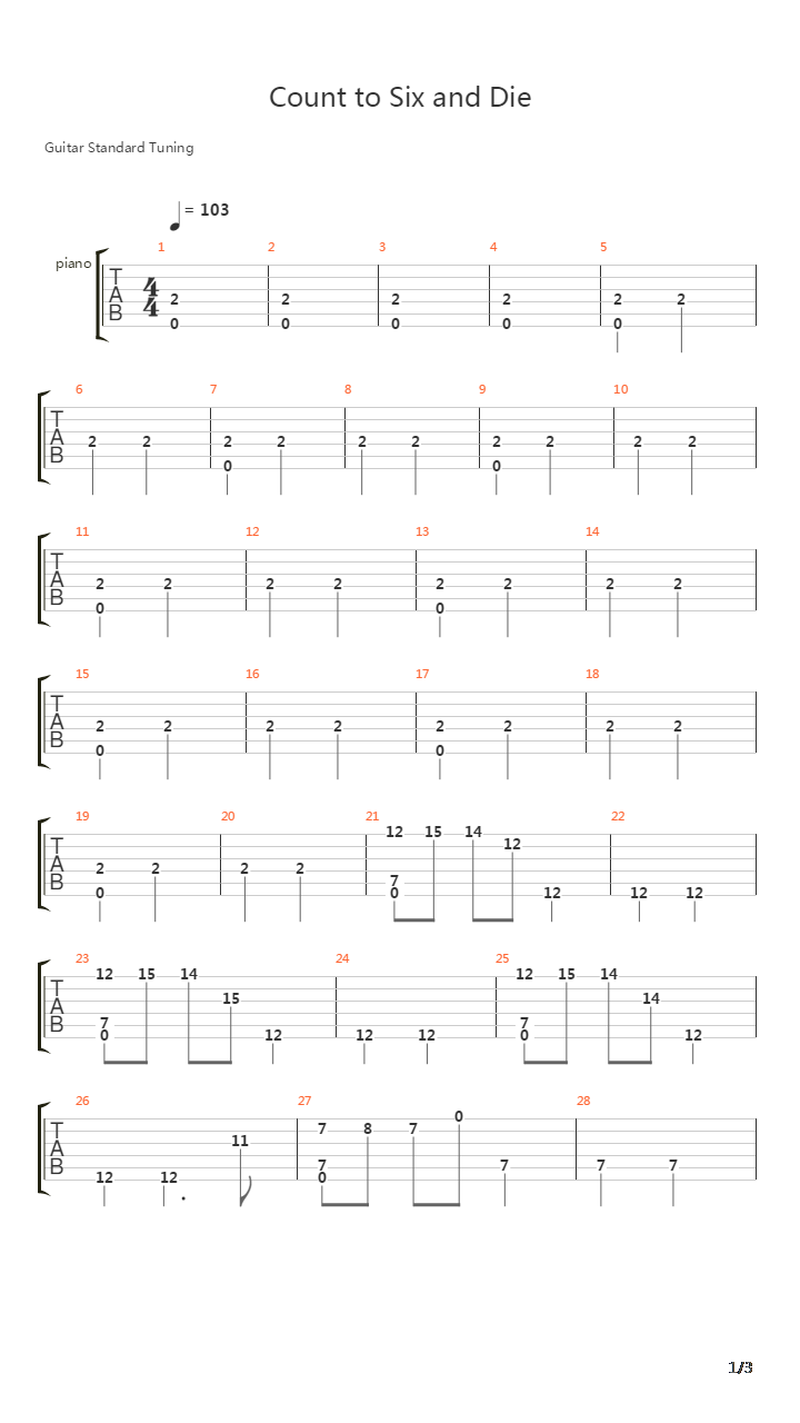 Cound To Six And Die吉他谱