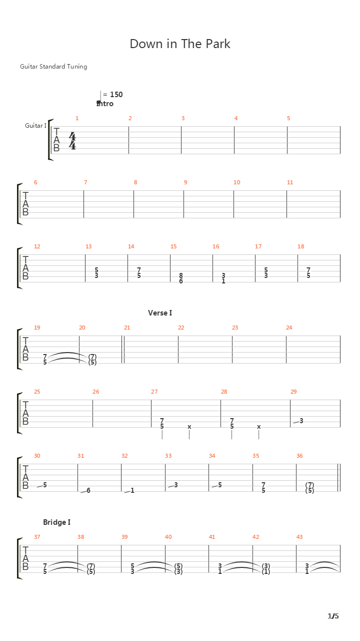 Down In The Park吉他谱