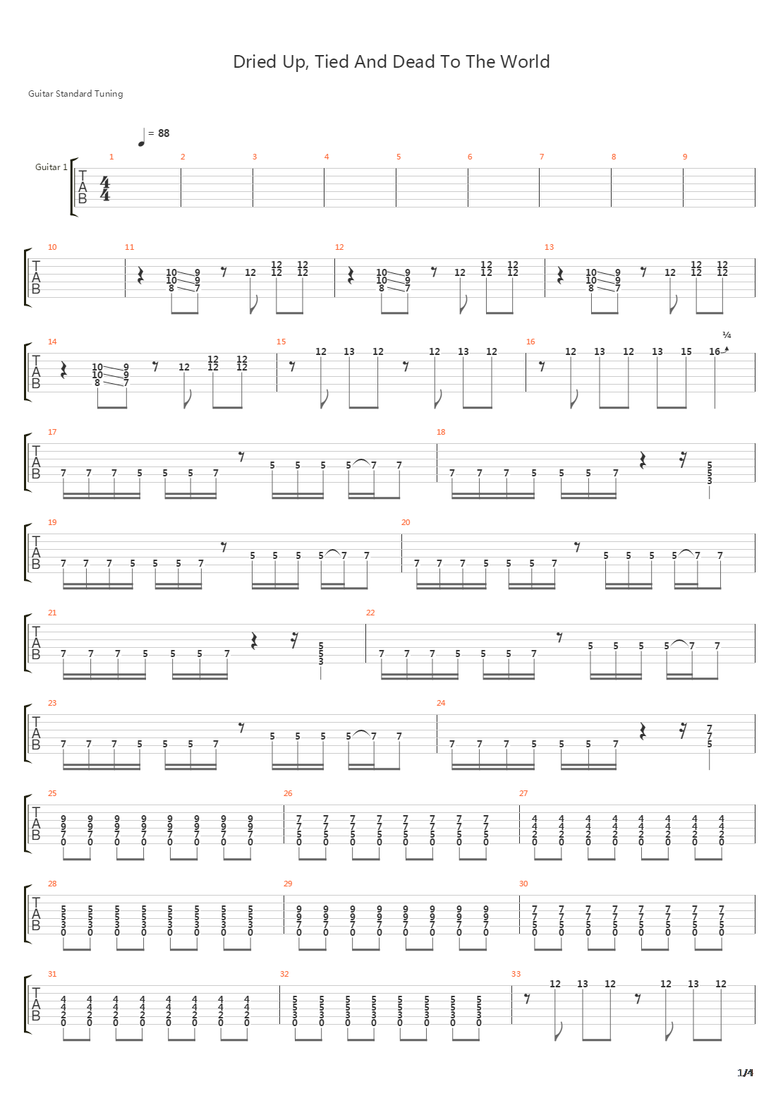 Dried Up Tied And Dead To The World吉他谱