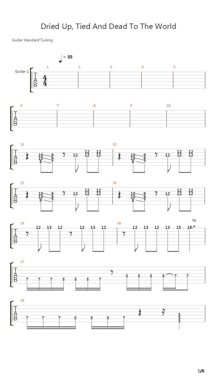Dried Up Tied And Dead To The World吉他谱