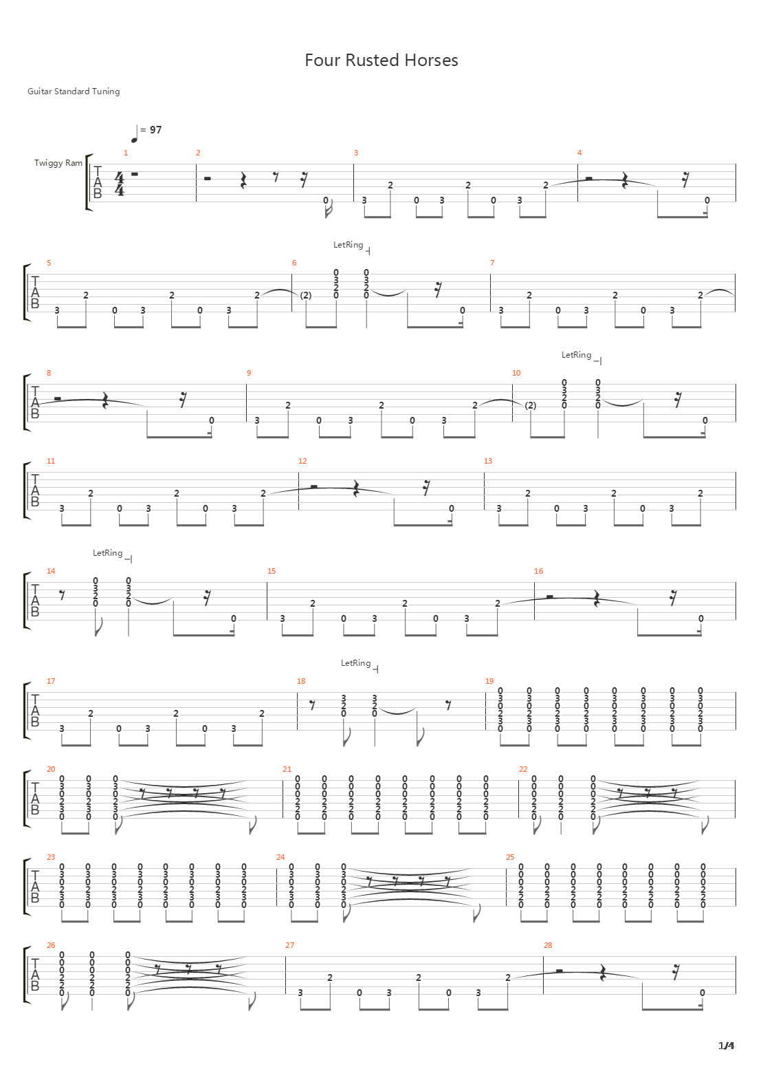 Four Rusted Horses吉他谱