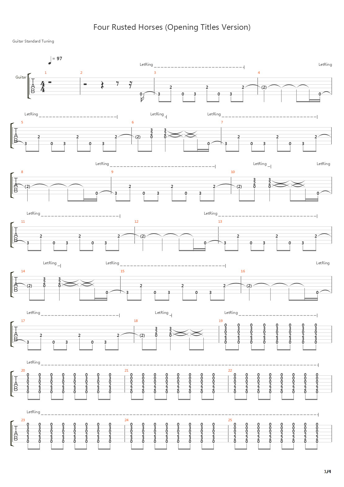 Four Rusted Horses吉他谱