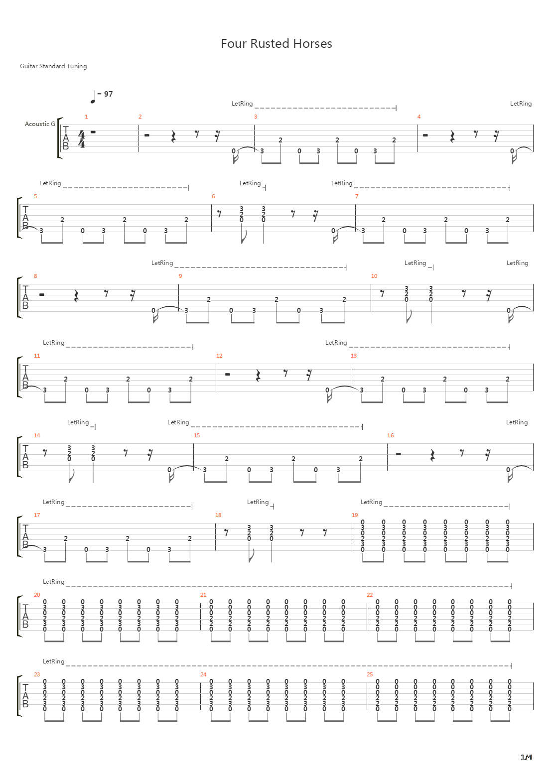 Four Rusted Horses吉他谱