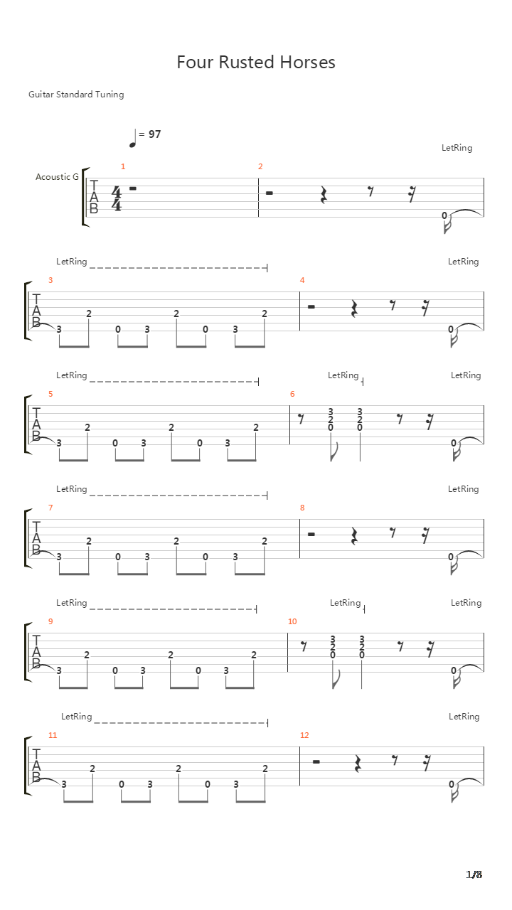Four Rusted Horses吉他谱