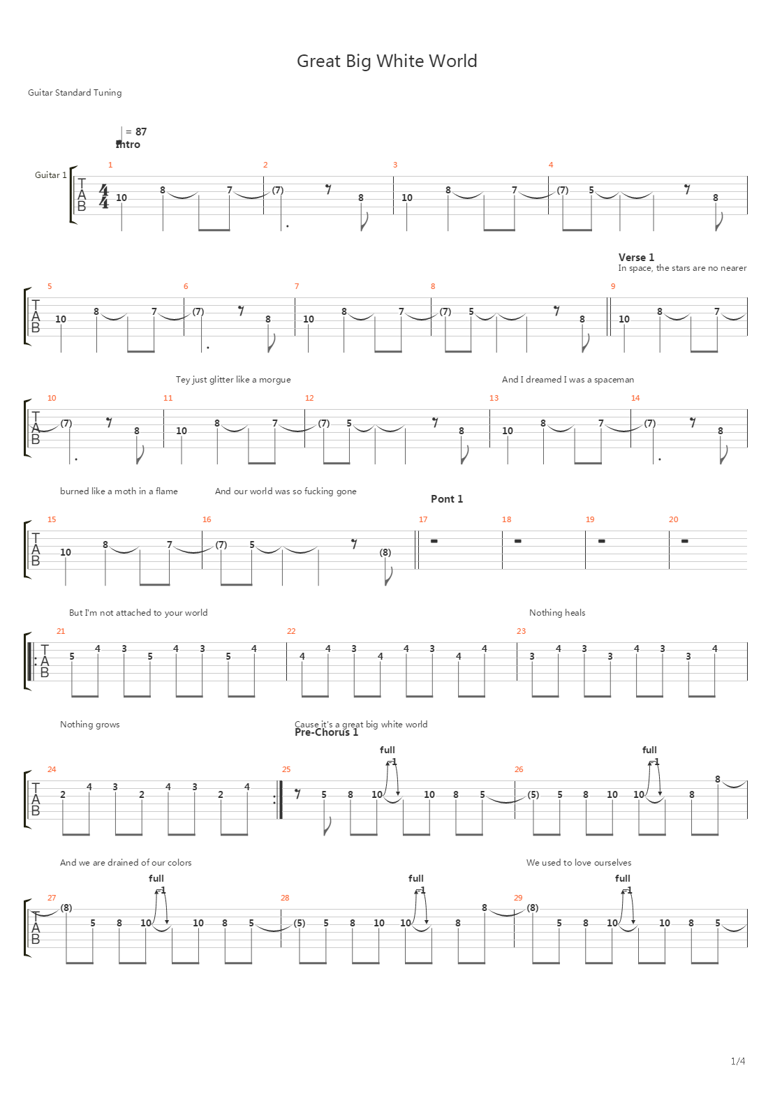 Great Big White World吉他谱