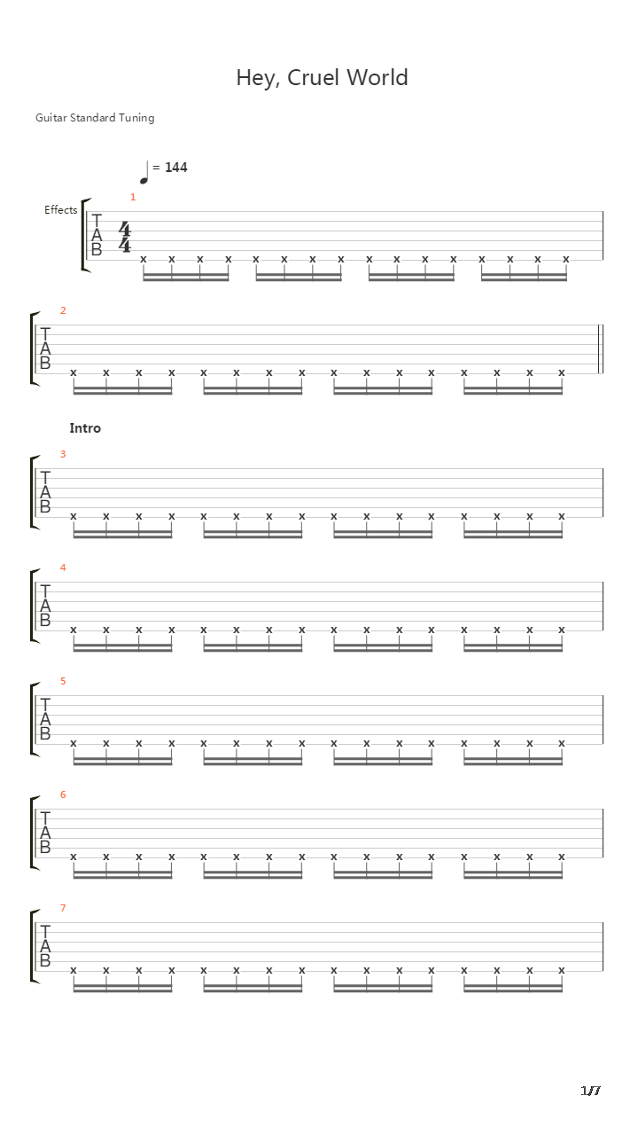 Hey Cruel World吉他谱