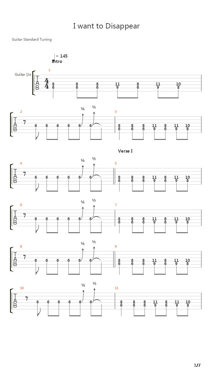 I Want To Disappear吉他谱
