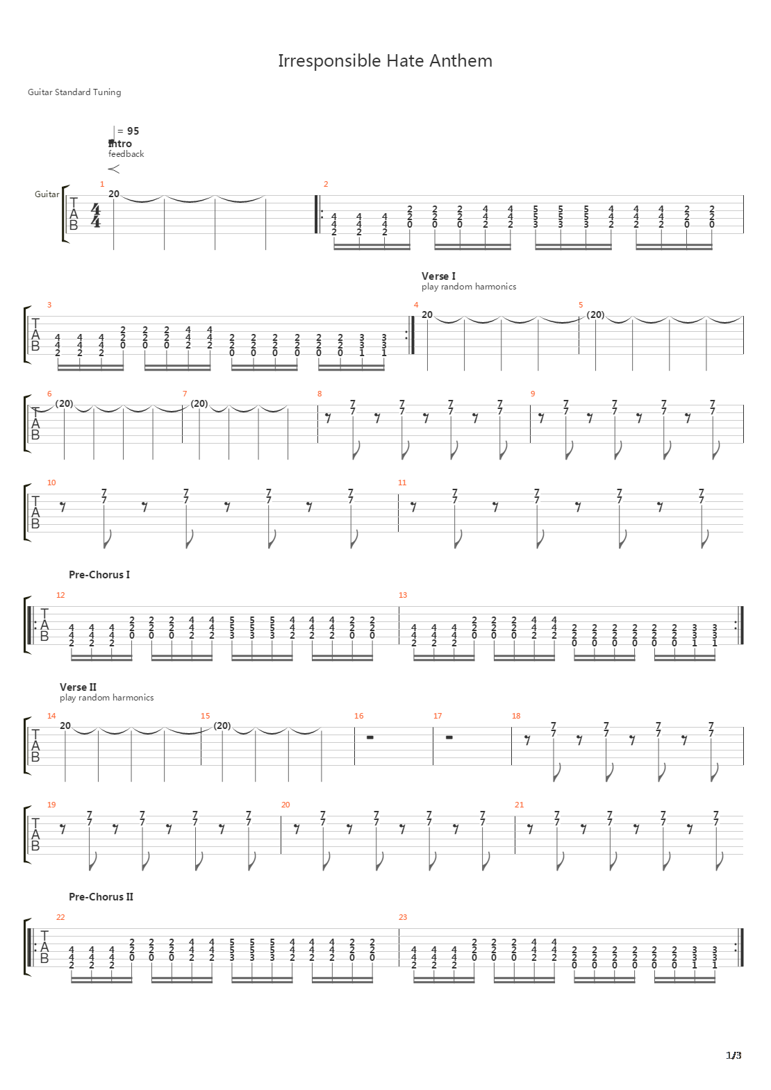 Irresponsible Hate Anthem吉他谱