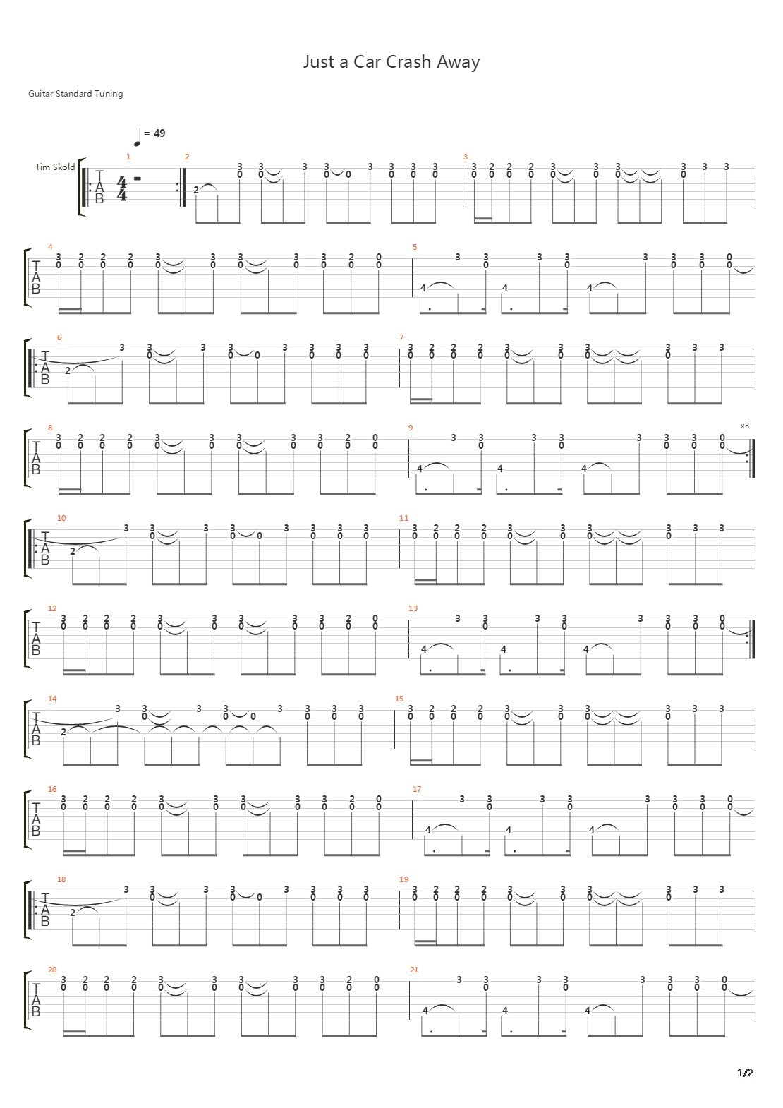 Just A Car Crash Away吉他谱