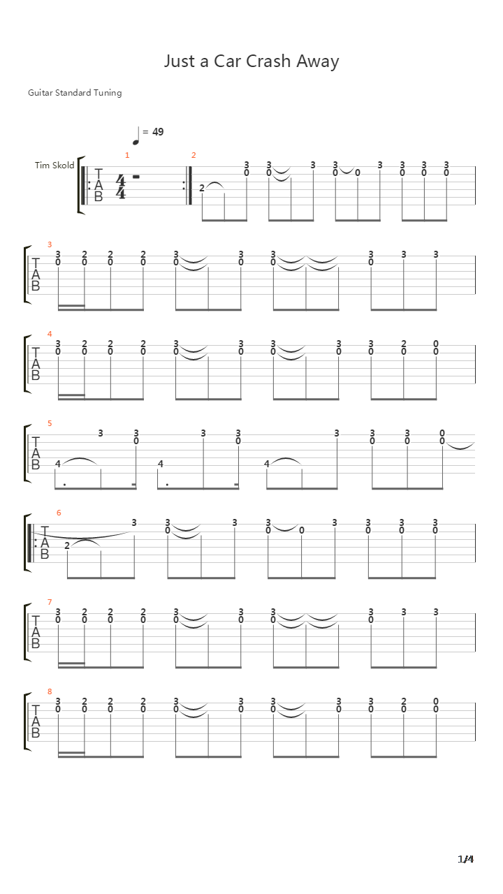 Just A Car Crash Away吉他谱