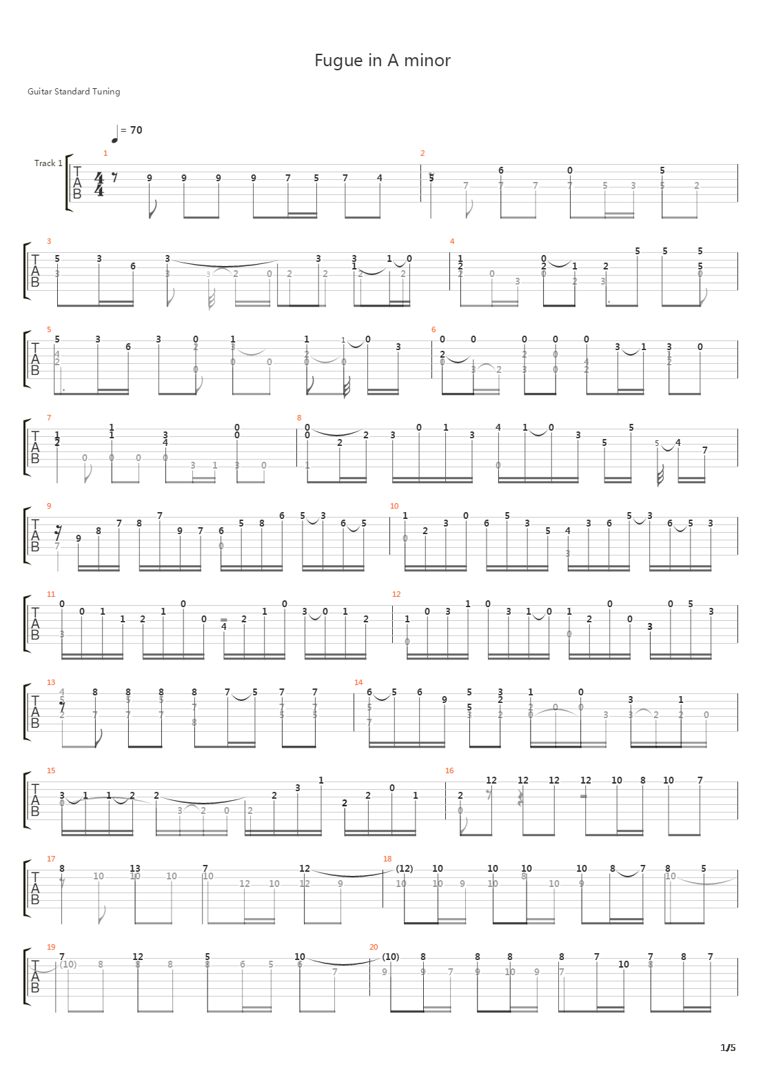 Bmv 1000 - Fugue In A Minor吉他谱