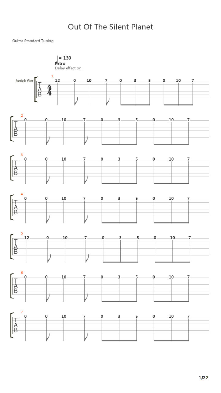 Out Of The Silent Planet吉他谱