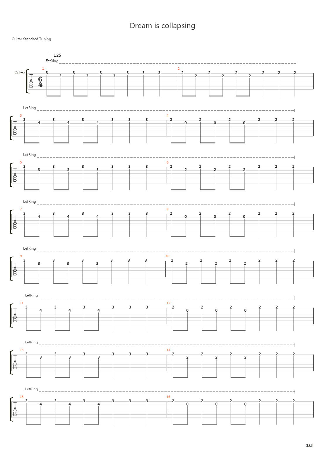 Dream Is Collapsing吉他谱