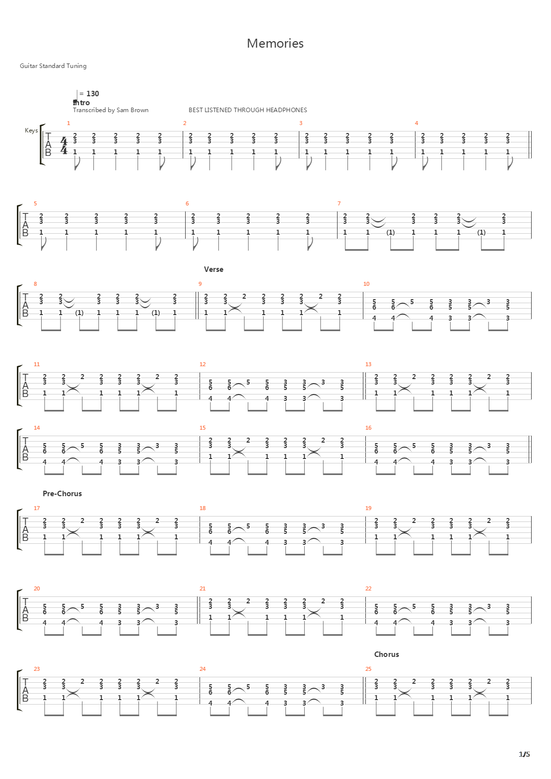 Memories吉他谱